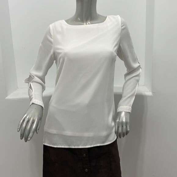 Melanie Lyne Ling Sleeve White Tunic Top Beaded Cuffs Size SP - Picture 15 of 15